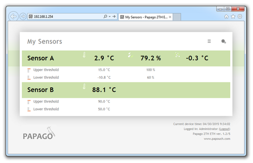 Web interface of the thermometer
